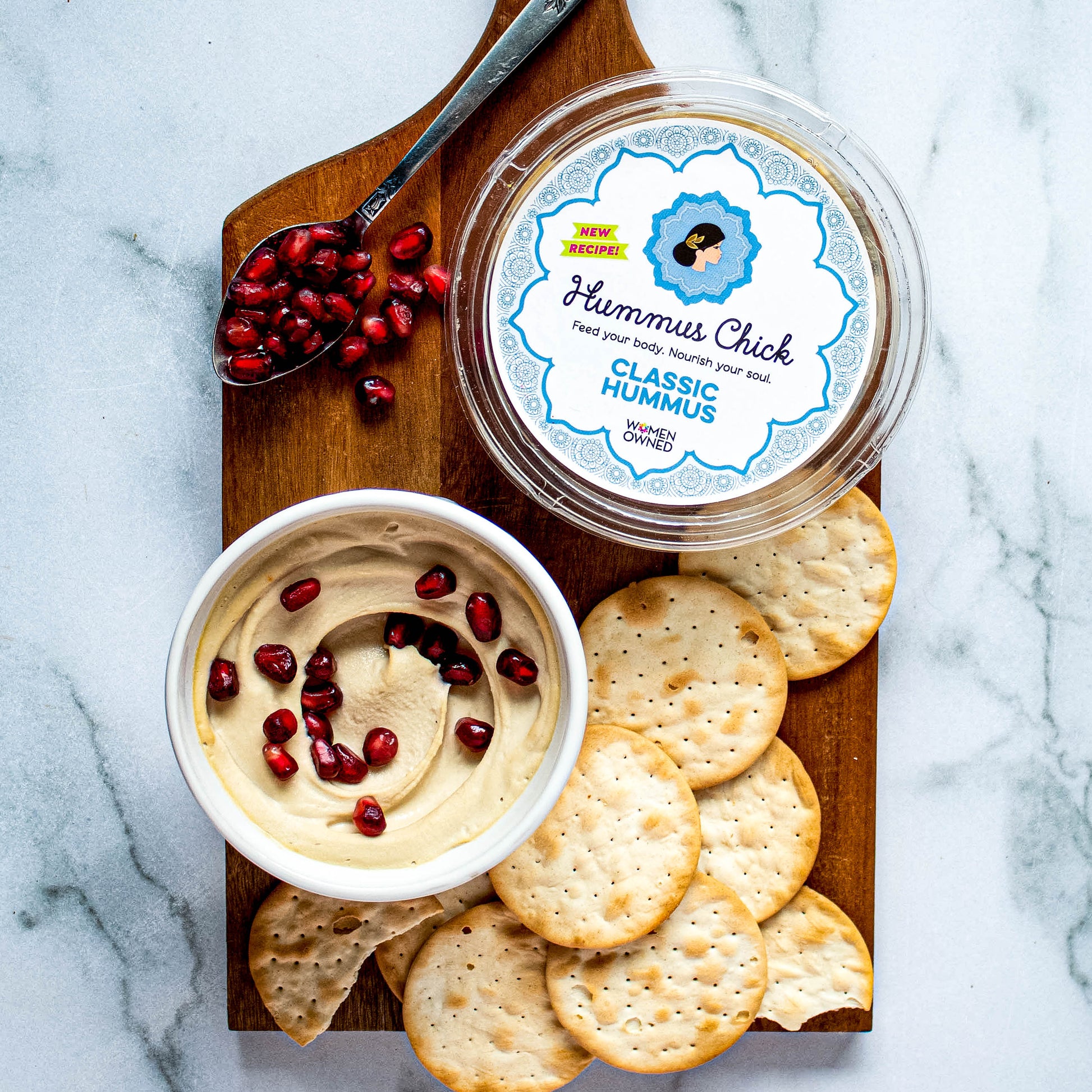 Hummus Chick classic hummus is both gluten-free and certified Kosher. Enjoy with some crackers or carrots and a side of olives