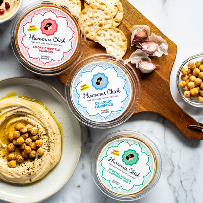 Whole chipotle peppers blended with creamy tahini, tender chickpeas, and our signature spice blend make this recipe rich and nourishing. Pair it with crunchy veggies, warm pita, and bowls.